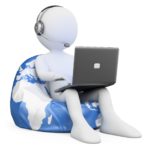 18180069 - 3d white person sitting on earth browsing internet with a laptop. 3d image. isolated white background.